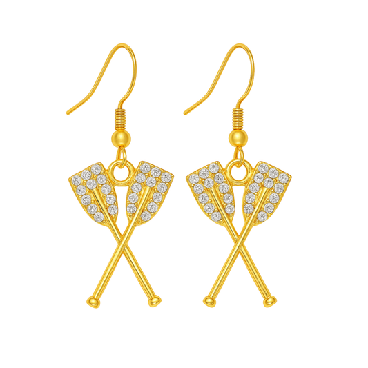 Gold Oar CZ Dangle Earrings