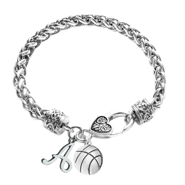 Personalized Basketball Bracelet with Letter Charm