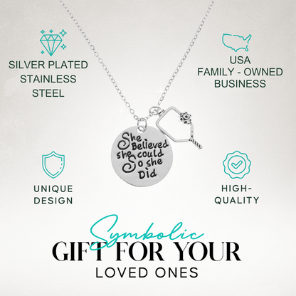 Pickleball Charm Necklace - She Believed She Could