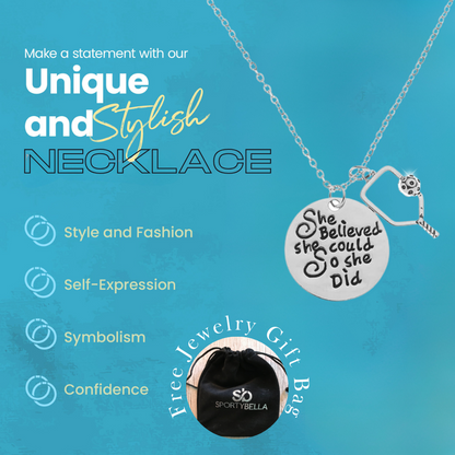 Pickleball Charm Necklace - She Believed She Could
