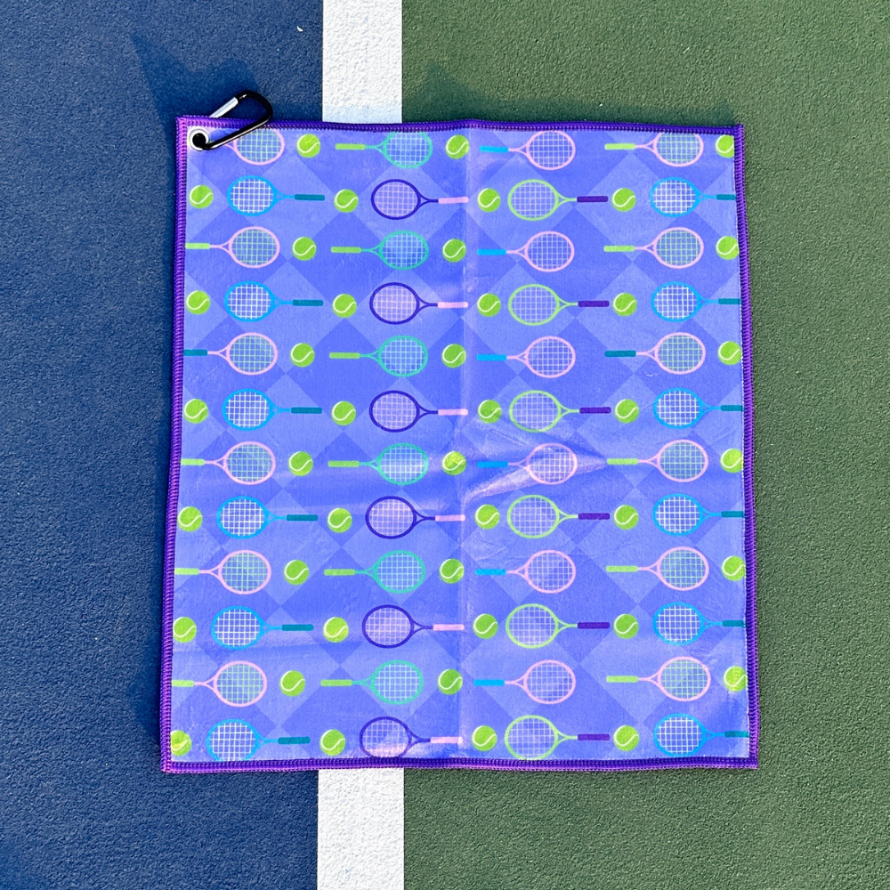 Purple Tennis Towel - Microfiber & Cotton Athletic Towels with Carabiner Clip