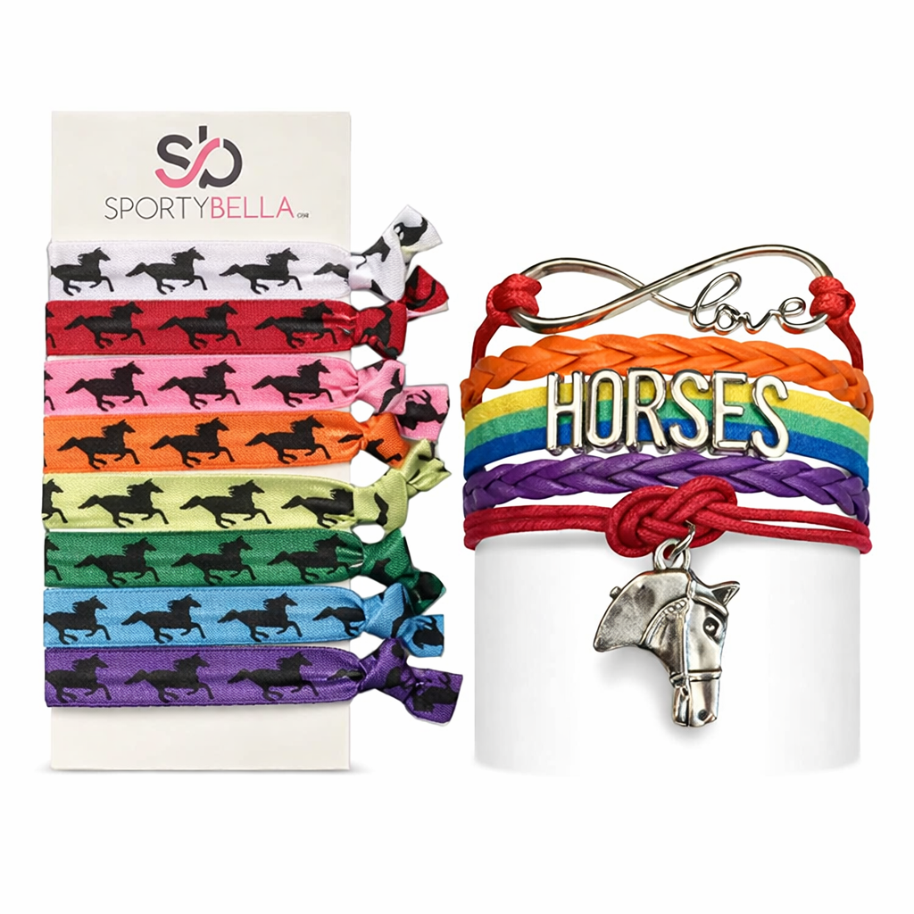 Horse Bracelet and Hair Ties Set- Rainbow