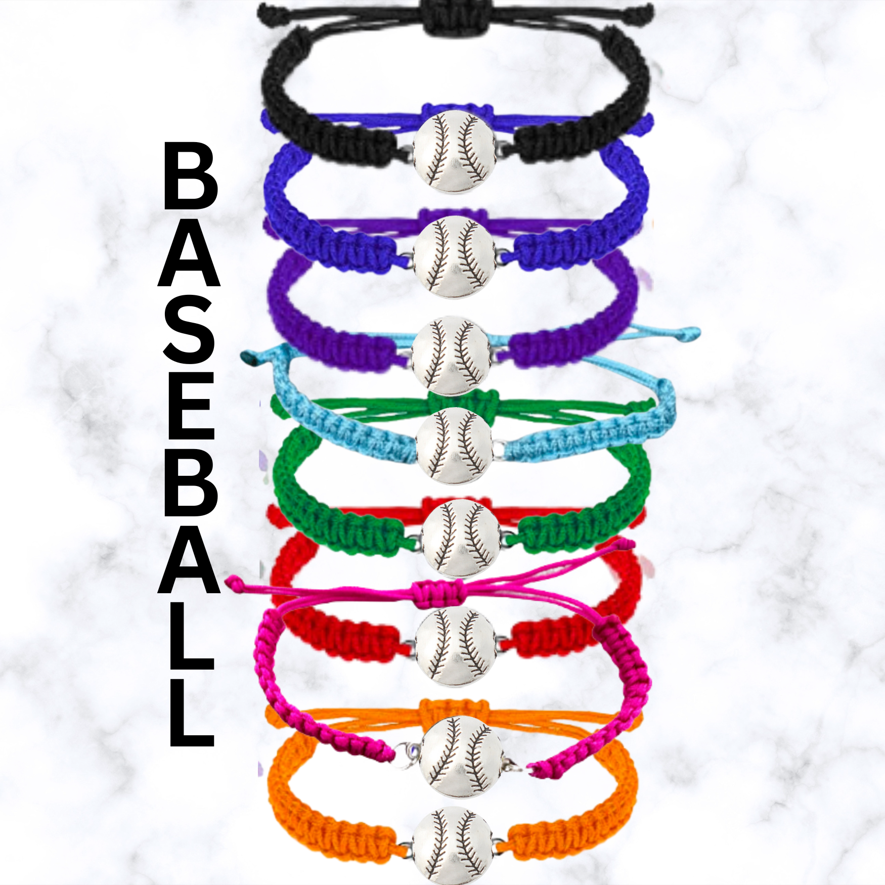 Baseball bracelet color chart displaying all team options with stainless steel charm for fans and athletes