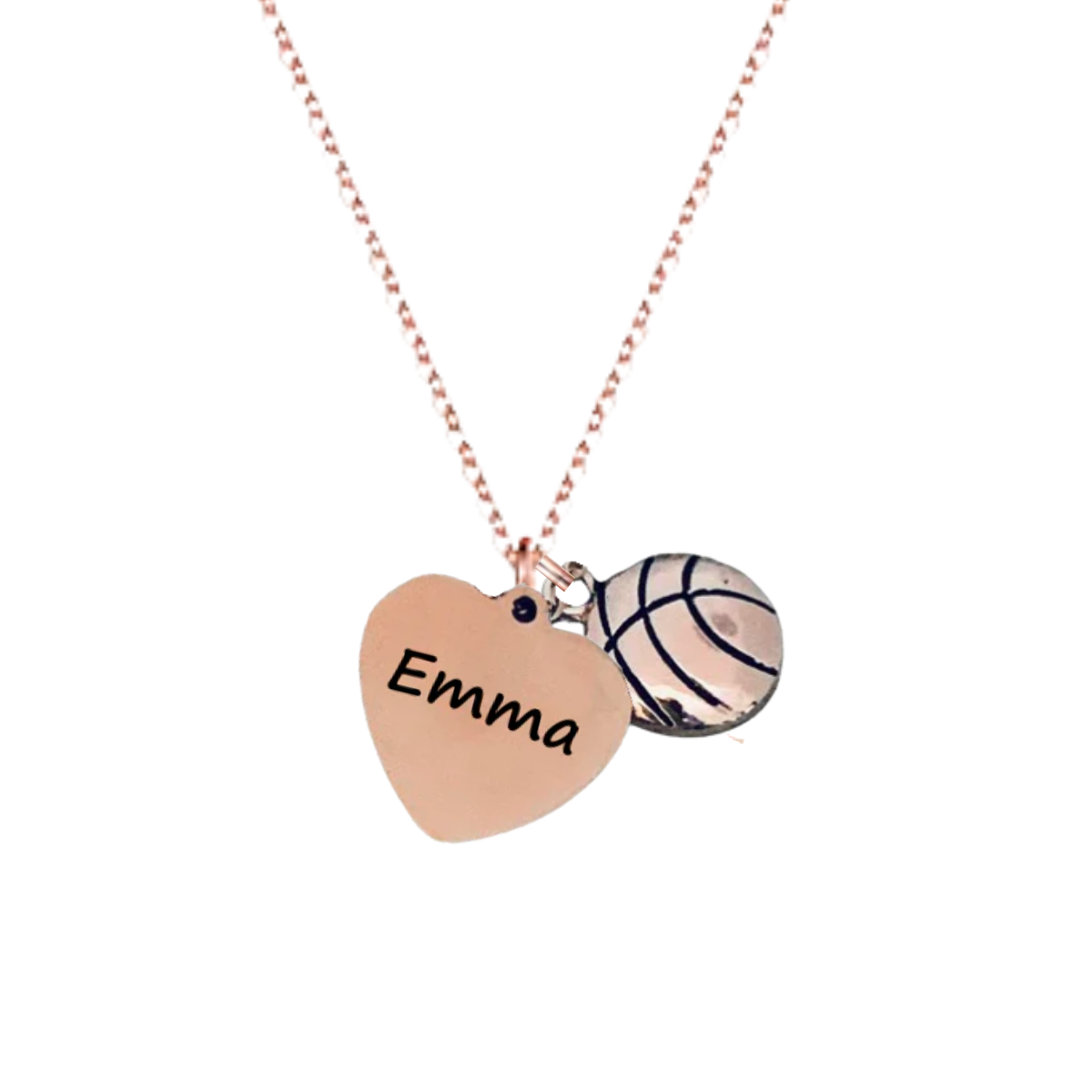 rose gold basketball engraved necklace 