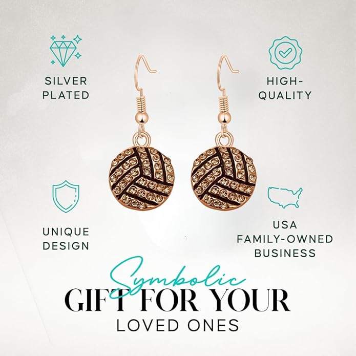 Rose gold volleyball rhinestone earrings, perfect volleyball gift, high-quality volleyball jewelry.