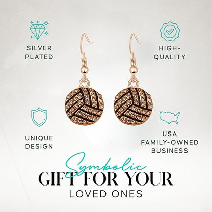 Rose gold volleyball rhinestone earrings, perfect volleyball gift, high-quality volleyball jewelry.