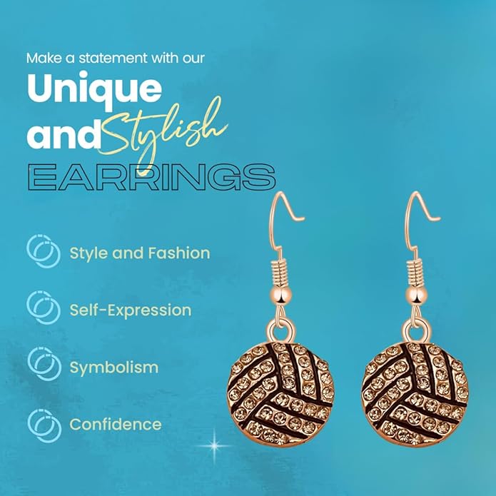 Rose gold volleyball rhinestone earrings, a perfect volleyball gift, showcasing style and confidence in jewelry.