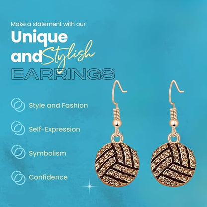 Rose gold volleyball rhinestone earrings, a perfect volleyball gift, showcasing style and confidence in jewelry.