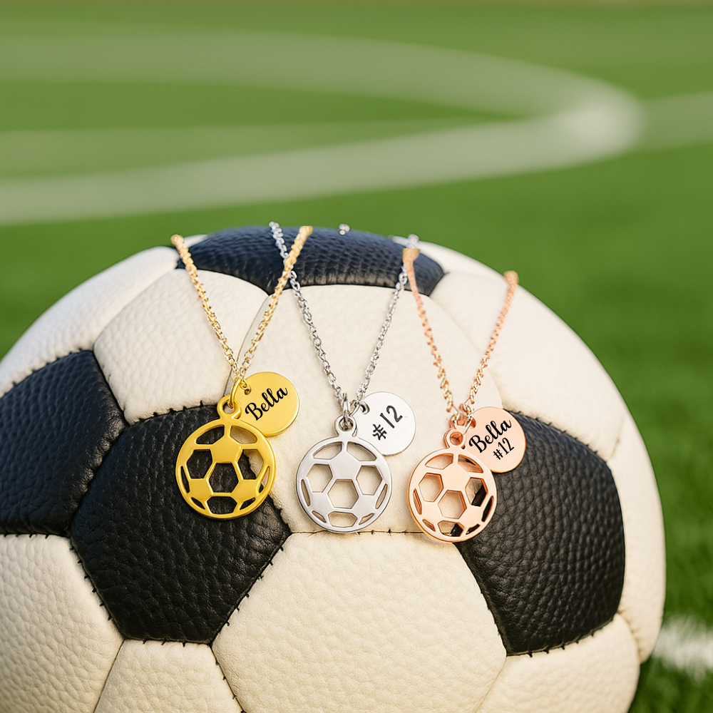 Personalized Engraved Soccer Ball Stainless Steel Necklace