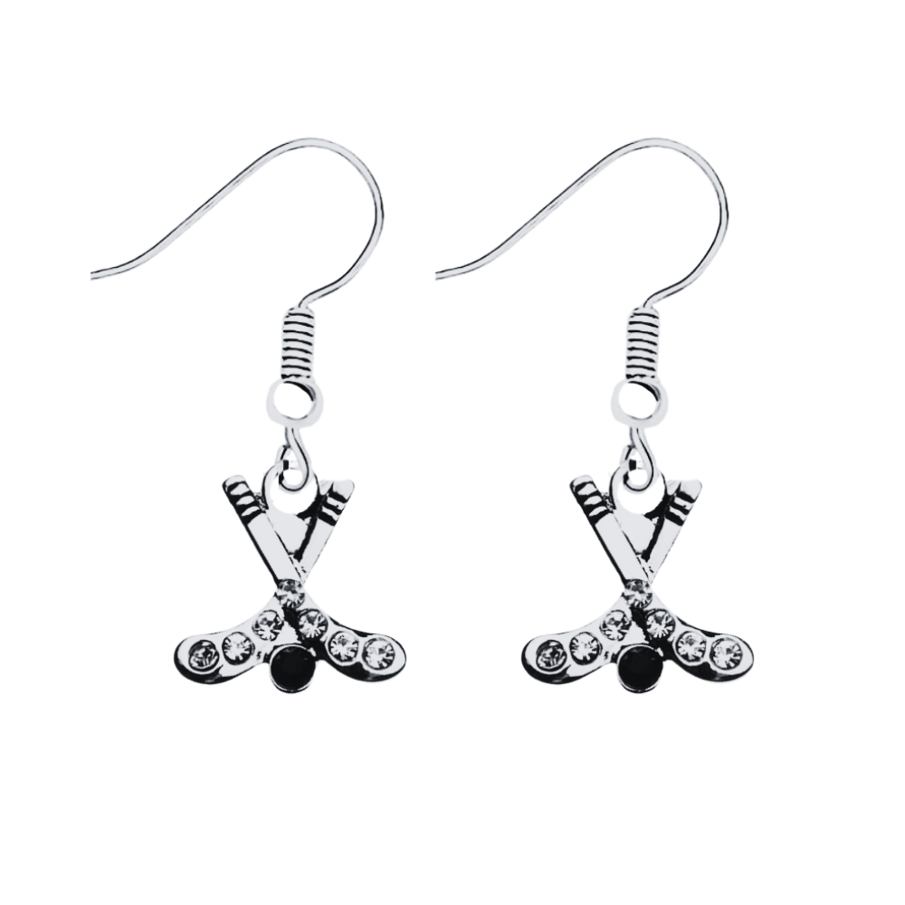 Ice Hockey Rhinestone Stick Earrings