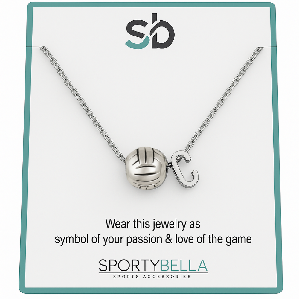 Personalized Volleyball Bead Necklace with Letter Charm - sportybella