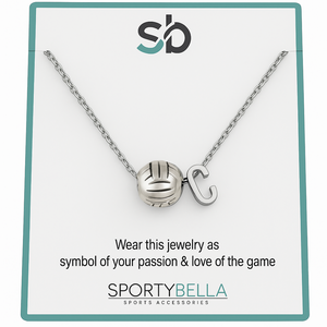 Personalized Volleyball Bead Necklace with Letter Charm - sportybella