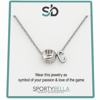 Personalized Volleyball Bead Necklace with Letter Charm - sportybella