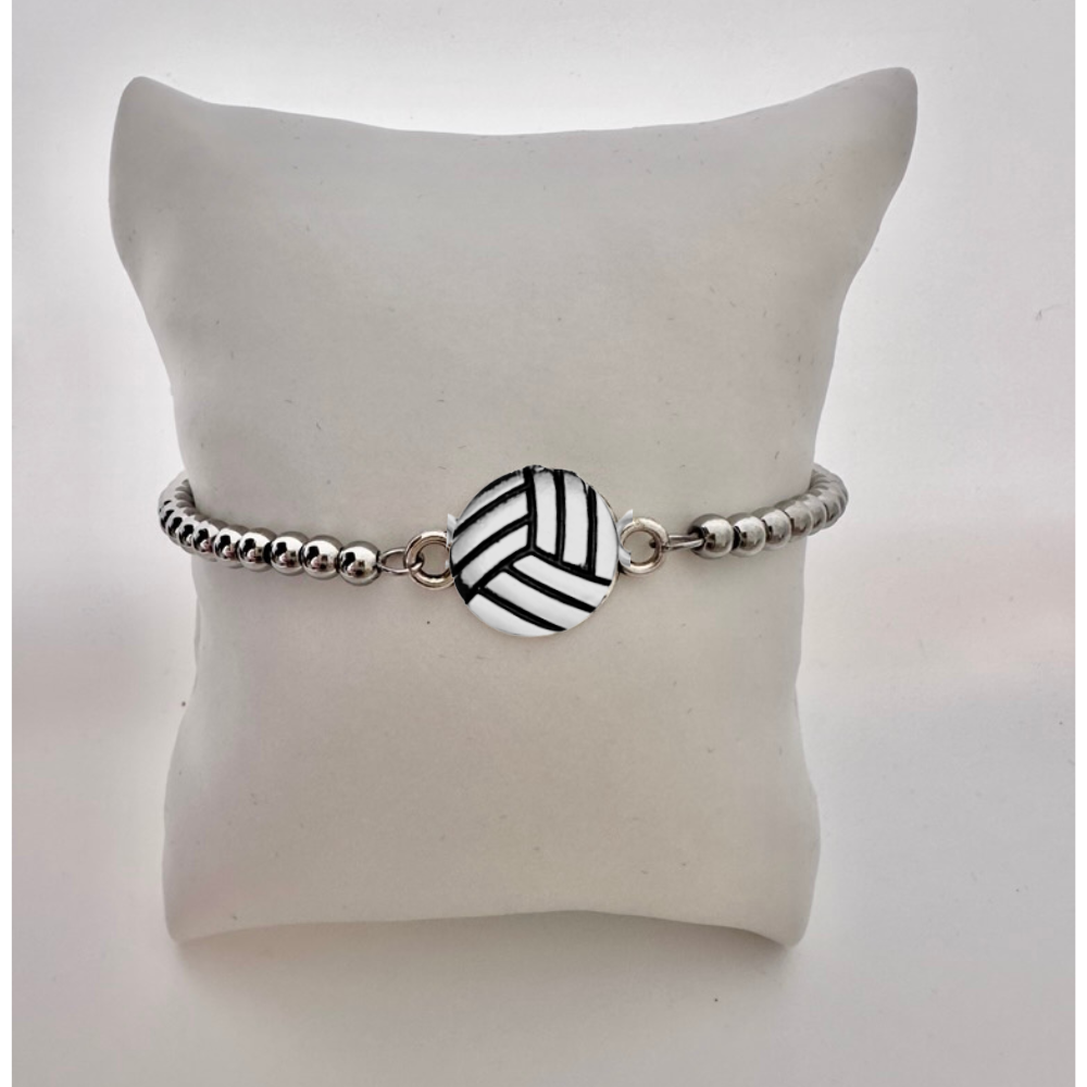 Volleyball Silver Beaded Bracelet