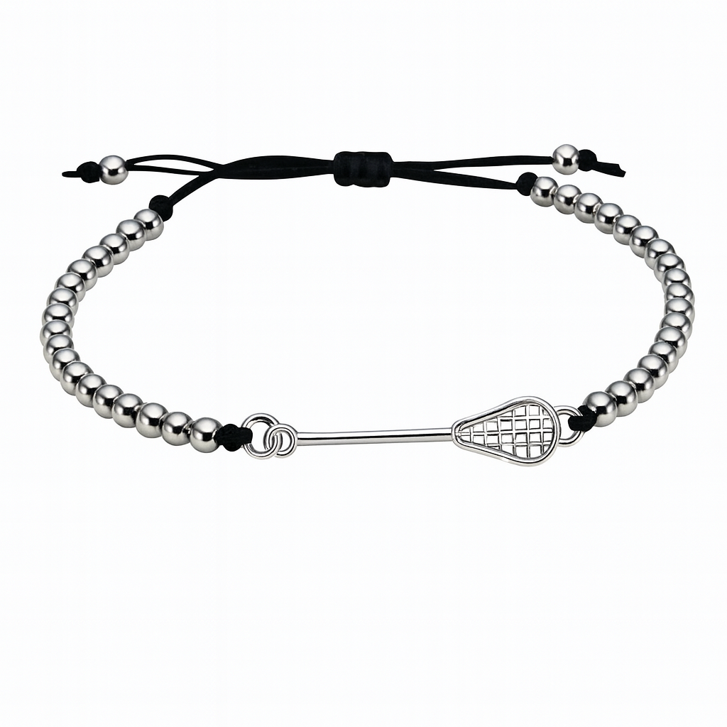 Lacrosse Adjustable Silver Beaded Charm Bracelet
