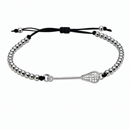 Lacrosse Adjustable Silver Beaded Charm Bracelet