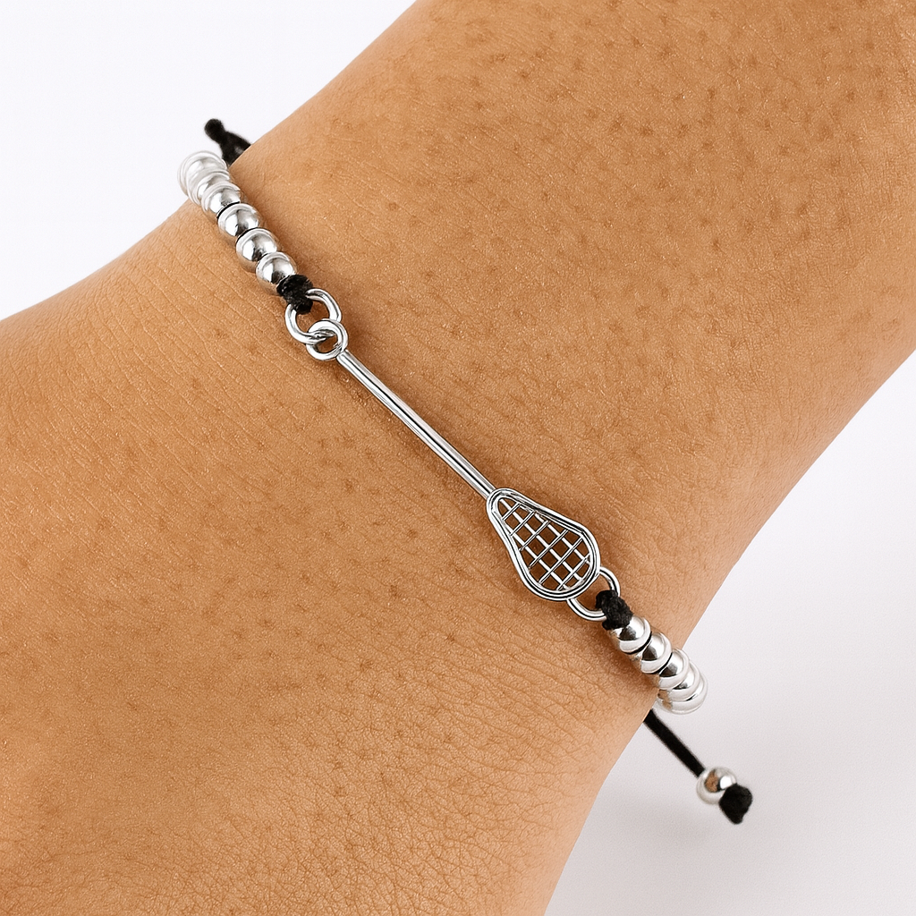 Lacrosse Adjustable Silver Beaded Charm Bracelet