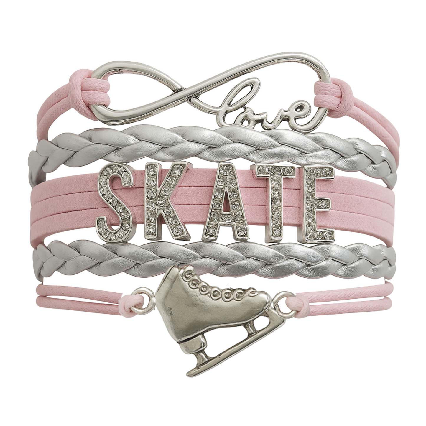 Girls Figure Skating Bracelet- Pink Rhinestone