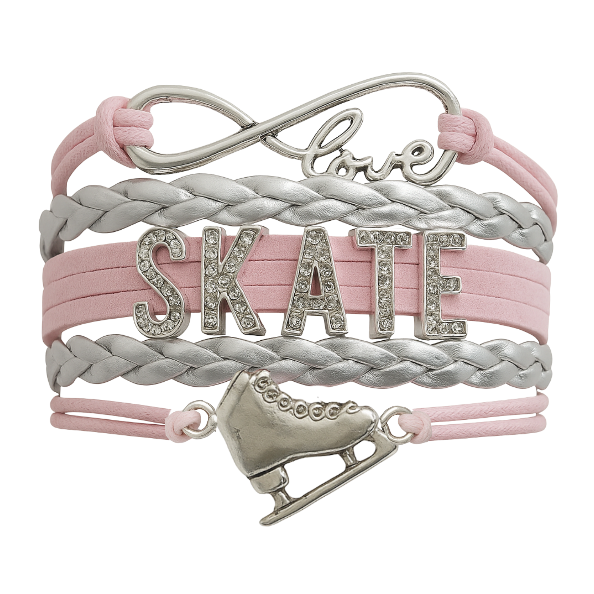 Girls Figure Skating Bracelet- Pink Rhinestone