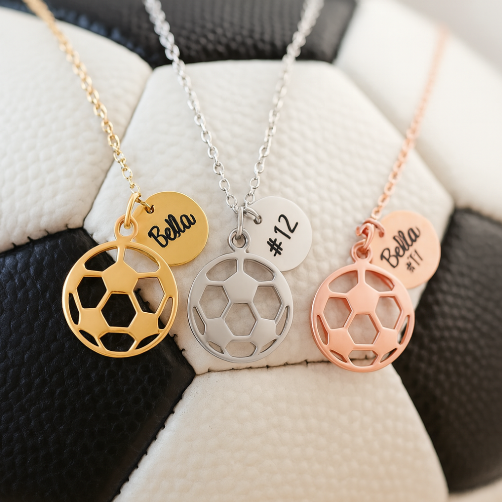 Personalized Engraved Soccer Ball Stainless Steel Necklace