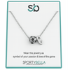 Personalized soccer necklace with initial charm and soccer ball pendant by SportyBella on display card