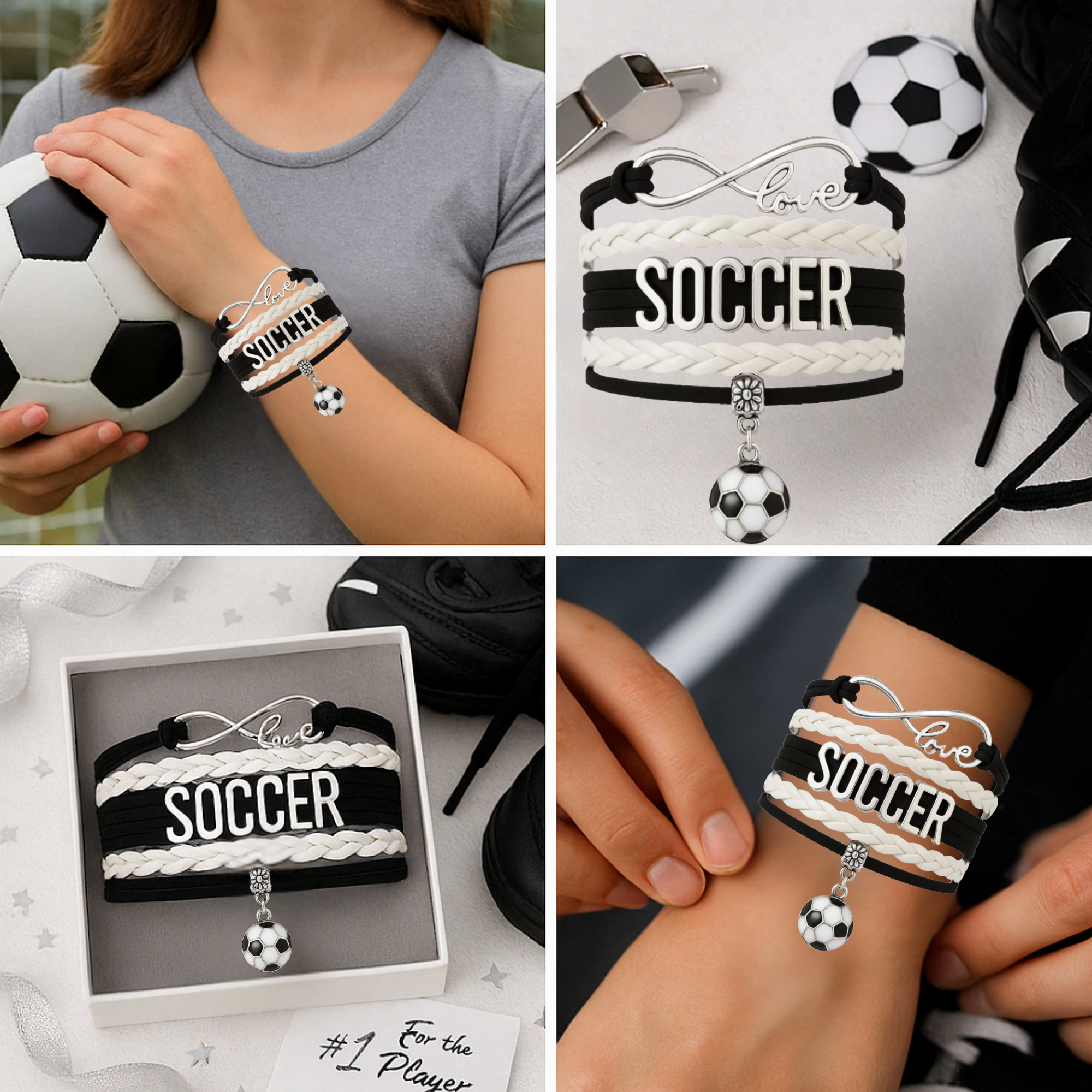 Engraved Soccer Infinity Bracelet