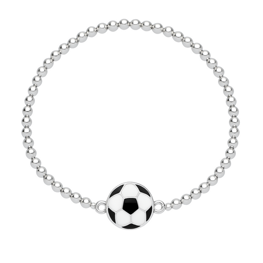 Soccer Silver Beaded Bracelet