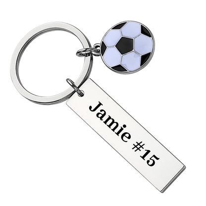 Engraved Soccer Ball Bar Keychain