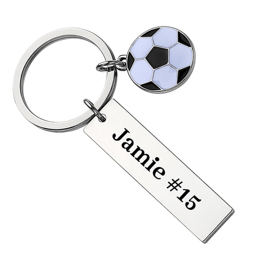 Engraved Soccer Ball Bar Keychain