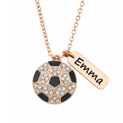 Rose Gold Soccer Engraved Tag Charm Necklace