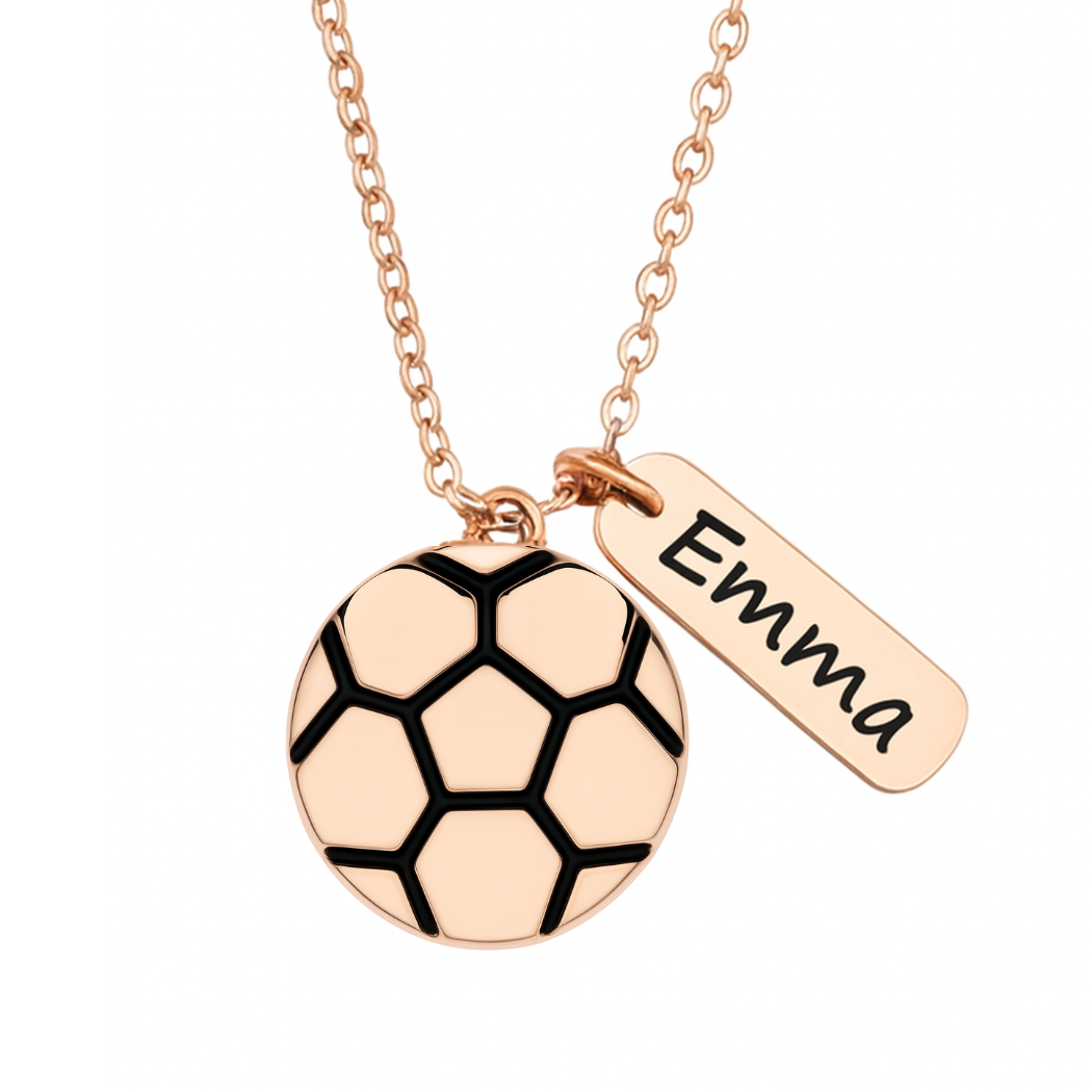 Rose Gold Soccer Engraved Tag Charm Necklace