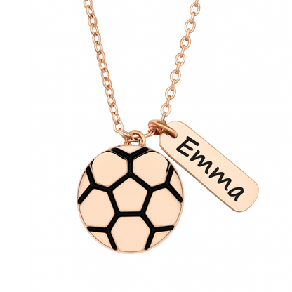 Rose Gold Soccer Engraved Tag Charm Necklace