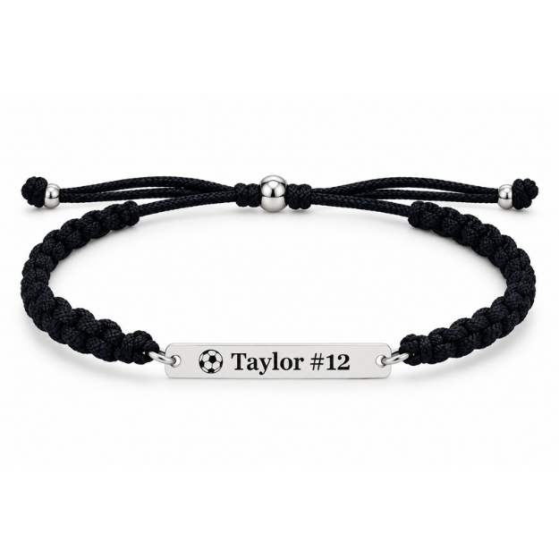 Personalized Engraved Soccer Bar Rope Bracelet