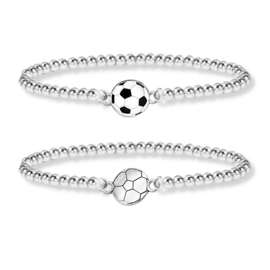 Soccer Silver Beaded Bracelet