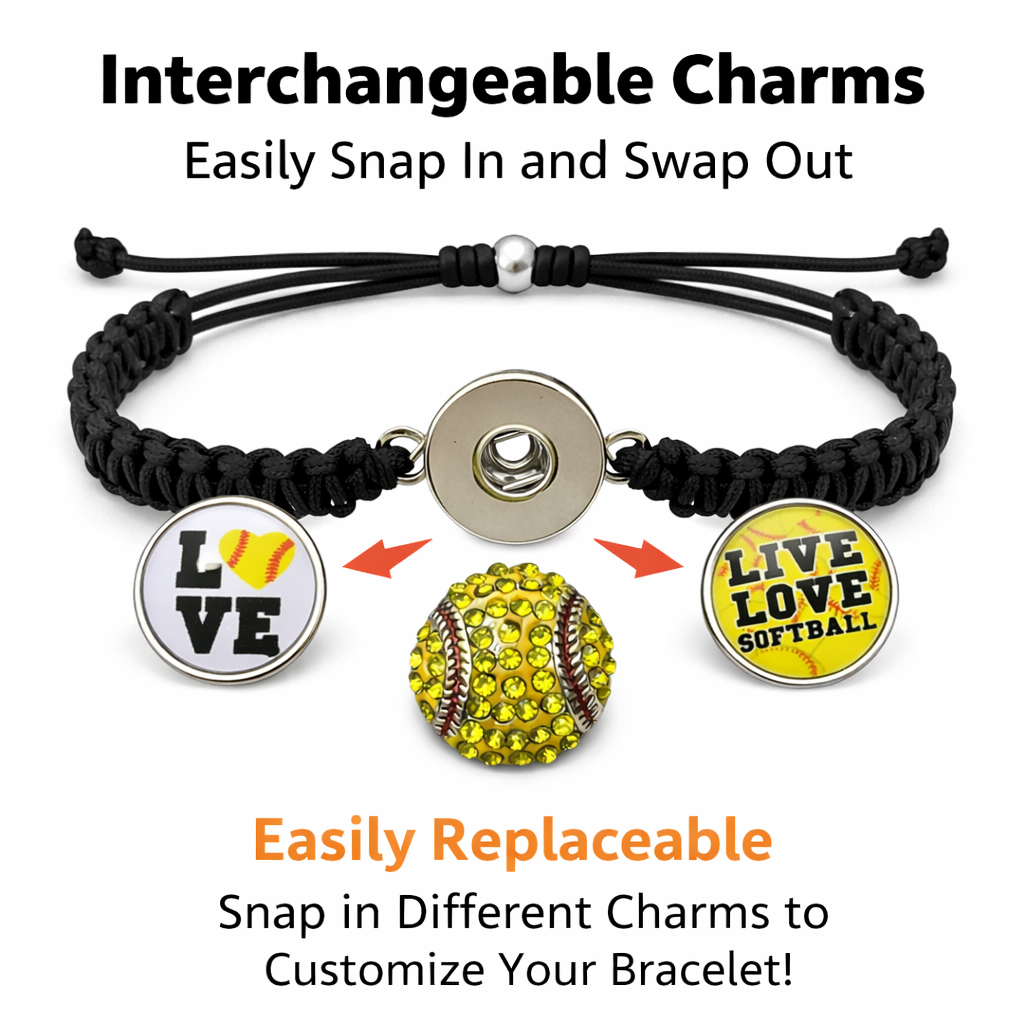 Softball Adjustable Snap Charm Rope Bracelet