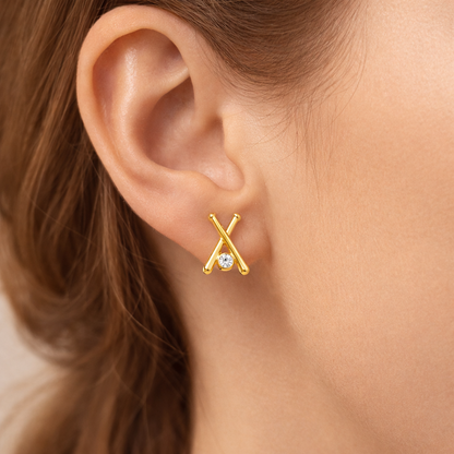 Gold Softball Bat Stud Earrings