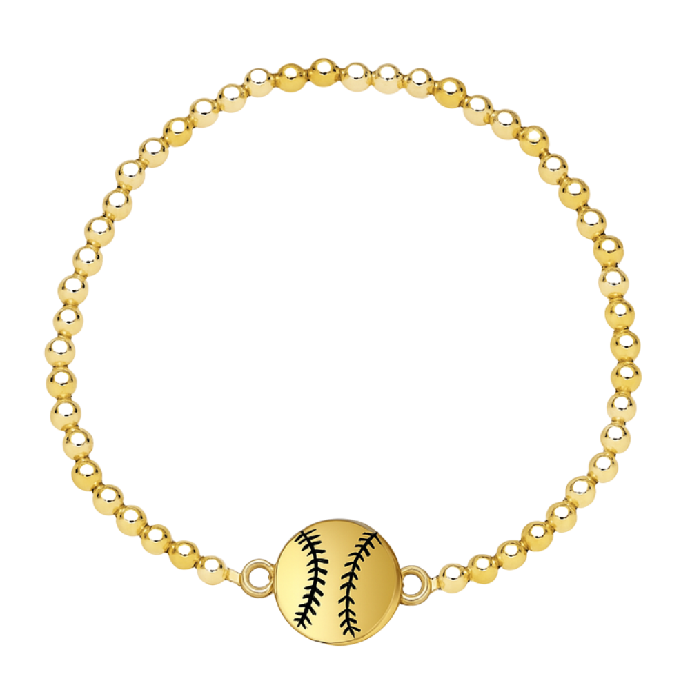 Softball 14k Gold Beaded Bracelet for women, girls, teens, softball gift