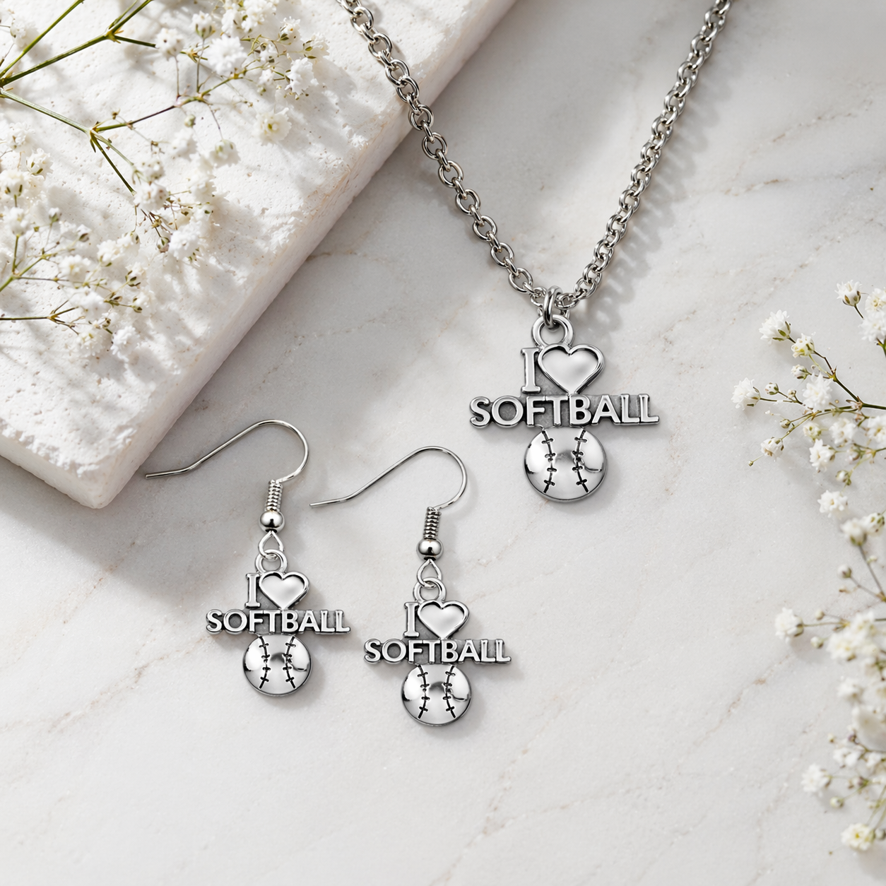 Softball Necklace & Earrings Set