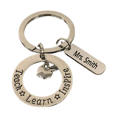 Personalized Teacher Keychain with Engraved Name Charm, Custom Teacher Jewelry, Teacher Gift - Show Your Teacher Appreciation