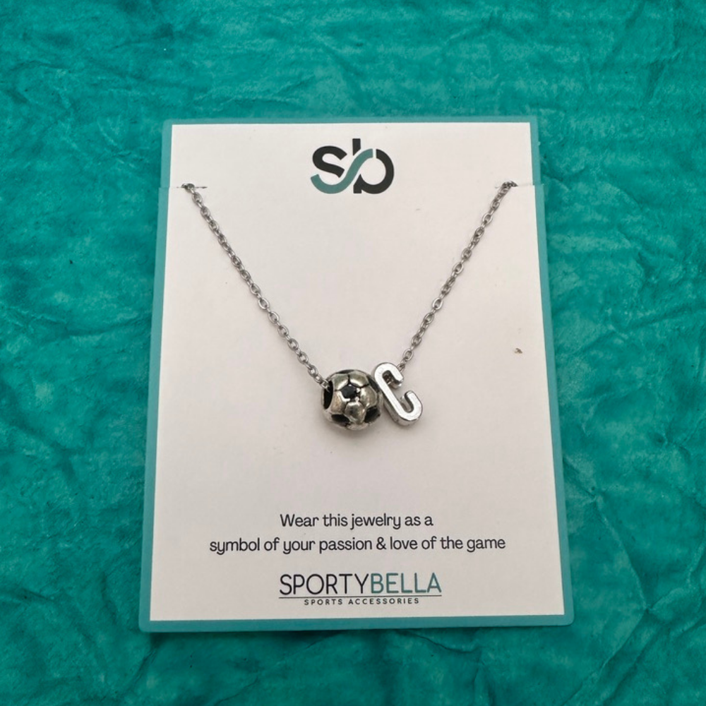 SportyBella stainless steel soccer initial necklace gift for players, coaches, and daughters