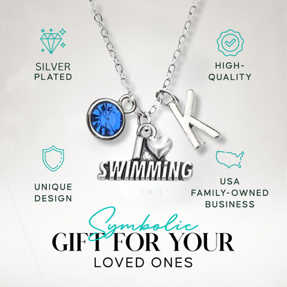 Personalized Girls Swim Necklace with Birthstone & Letter Charm