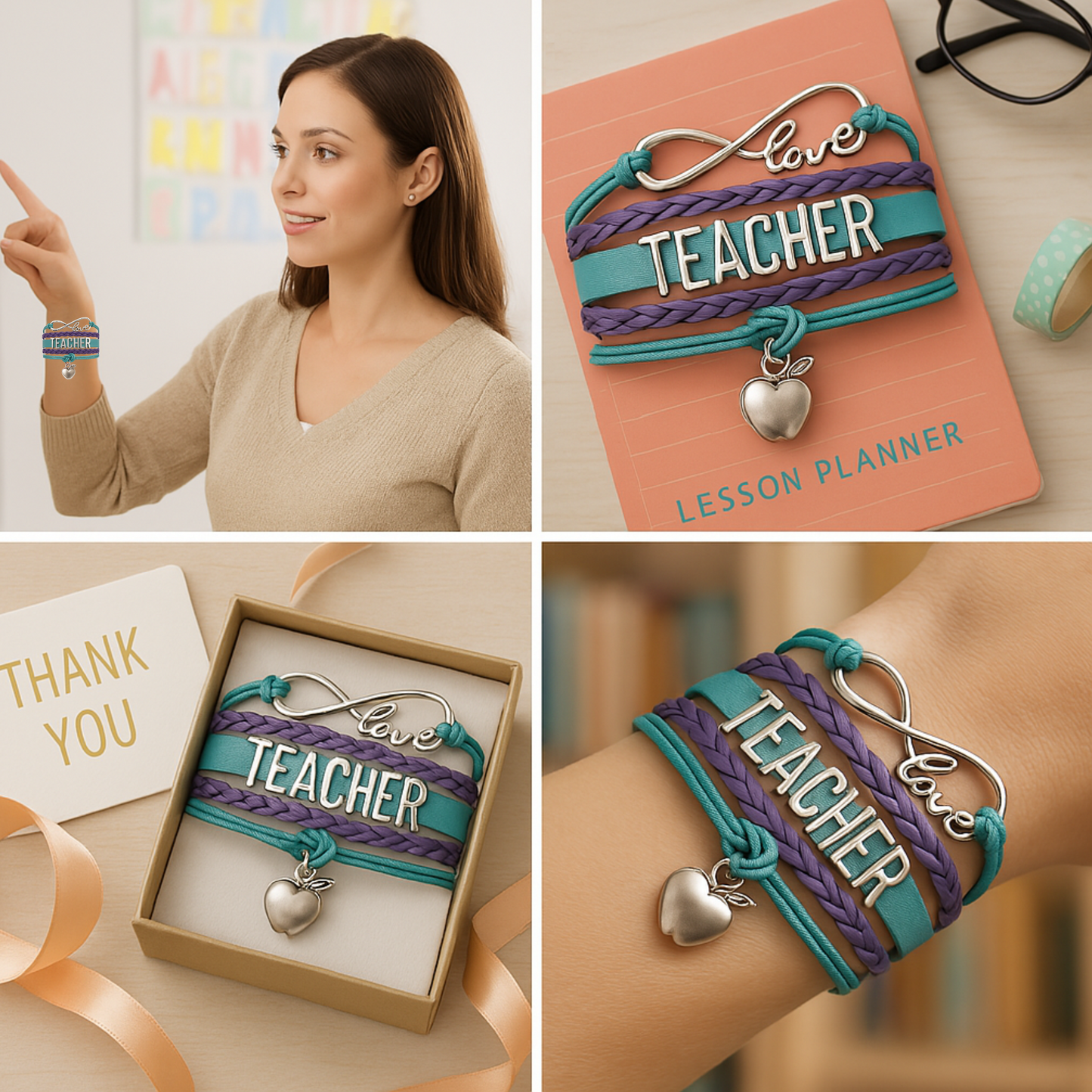 Teacher Infinity Bracelet - Teal & Purple