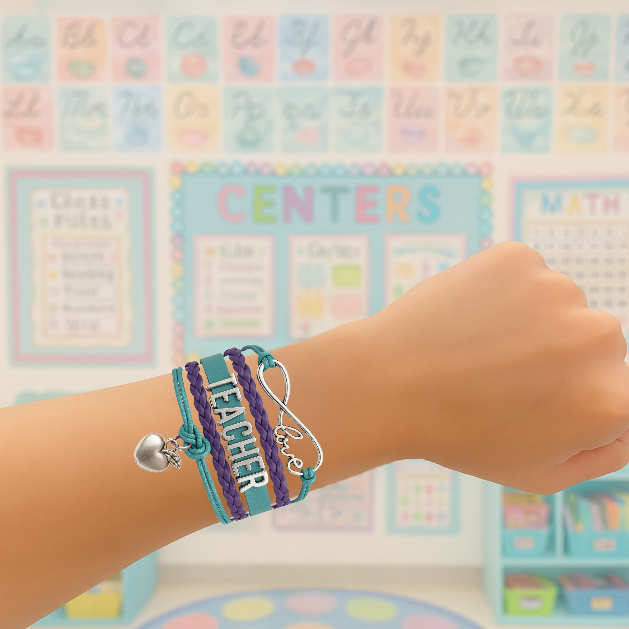 Teacher Infinity Bracelet - Teal & Purple
