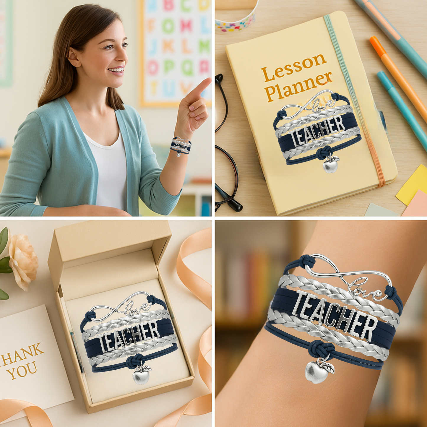 Teacher Infinity Bracelet - Navy & Silver