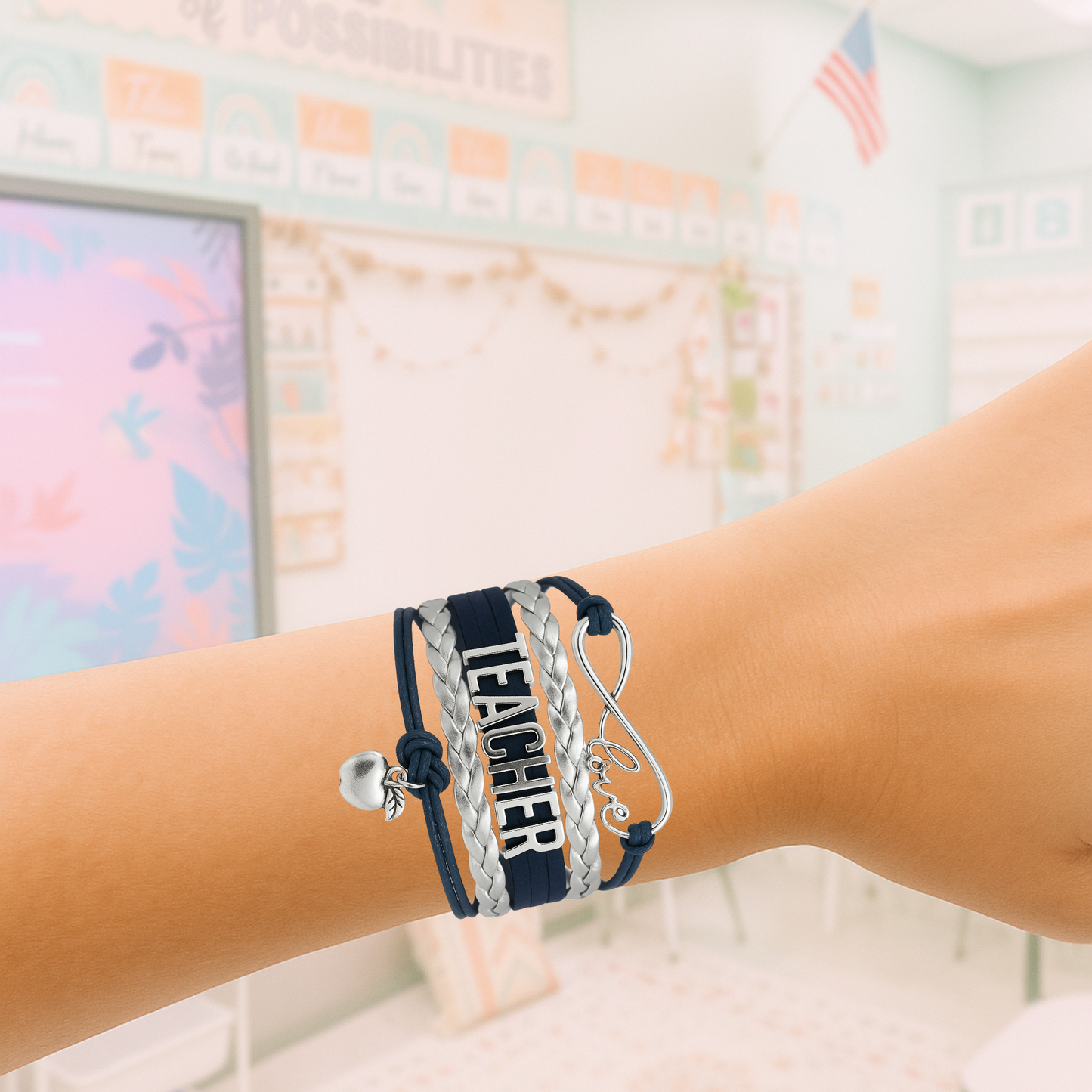 Teacher Infinity Bracelet - Navy & Silver