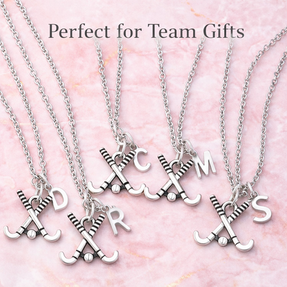 Personalized Field Hockey Stick Necklace with Letter Charm