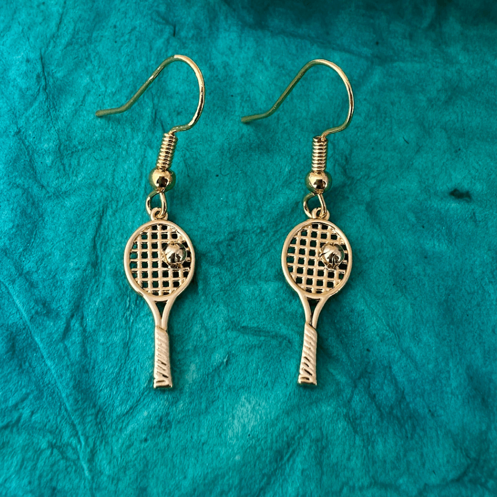 gold Tennis Racket Dangle Earrings