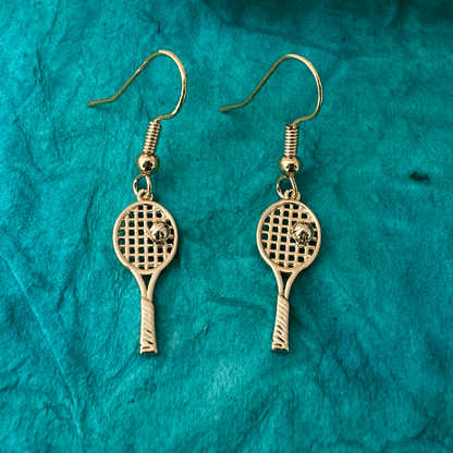 gold Tennis Racket Dangle Earrings