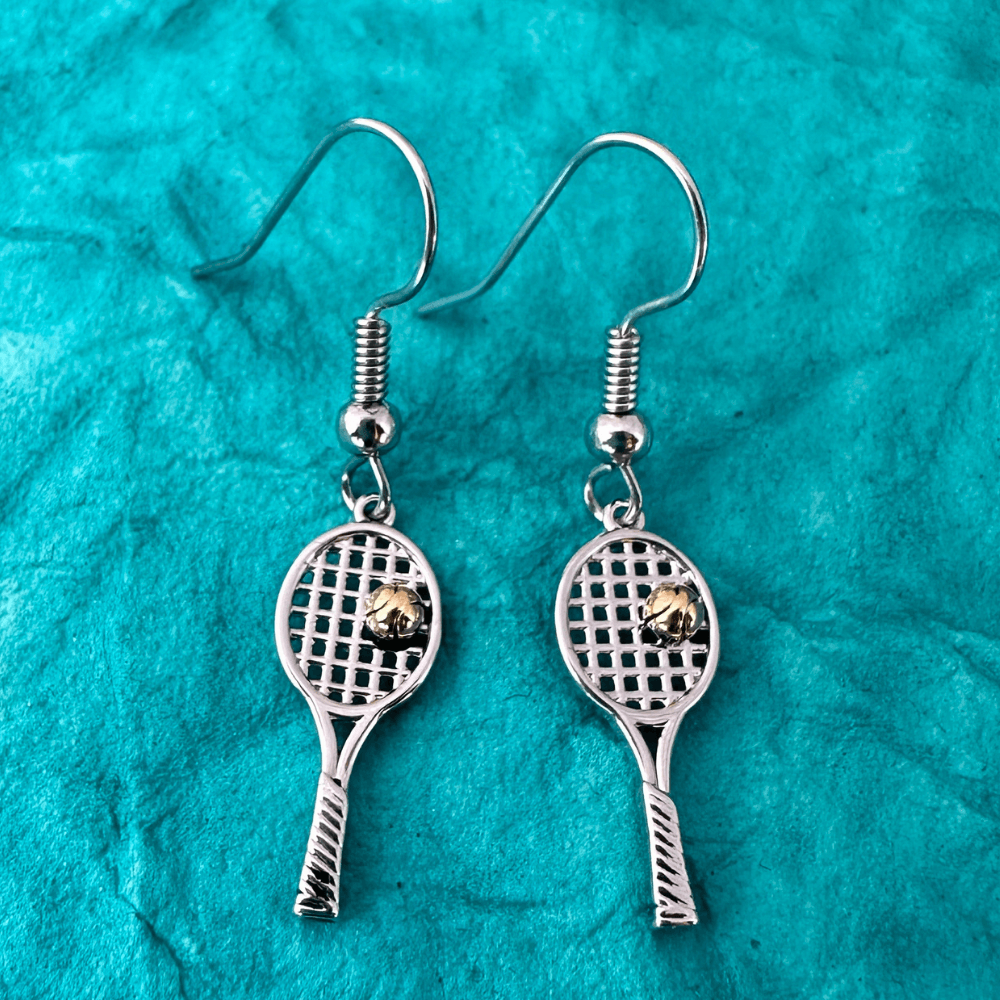 silver Tennis Racket Dangle Earrings