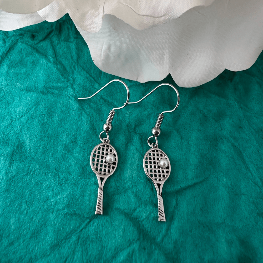 Tennis Pearl Racket Dangle Earrings